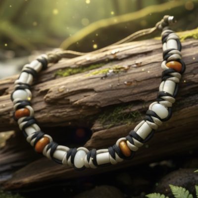 Collier Paracorde Anti Tique Naturel Perles céramique"Gun"